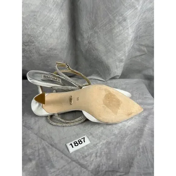 Badgley Mischka Autumn White Satin Pavé Embellished Mid Heel Pumps Shoes Sz 8.5 - Picture 9 of 9